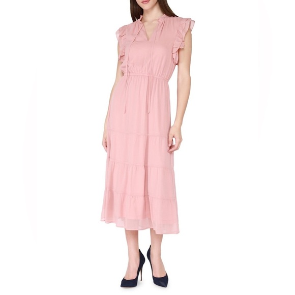 Dex Ruffle Sleeve Tiered Maxi Dress Size S Dusty Rose Coquette Romantic Feminine - Picture 1 of 16